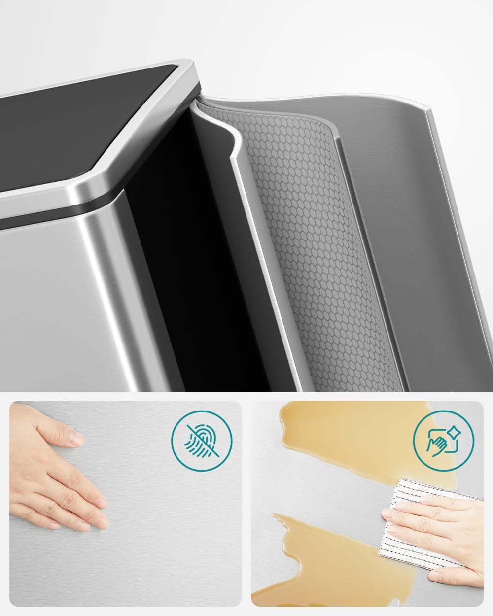 Poubelle cuisine poubelle de tri 2 x 30L acier argentavec 15 sacs