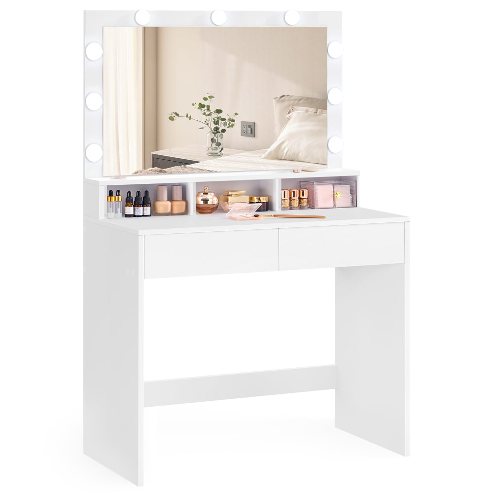 Coiffeuse grand miroir  40 x 80 x 140 cm effet bois blanc