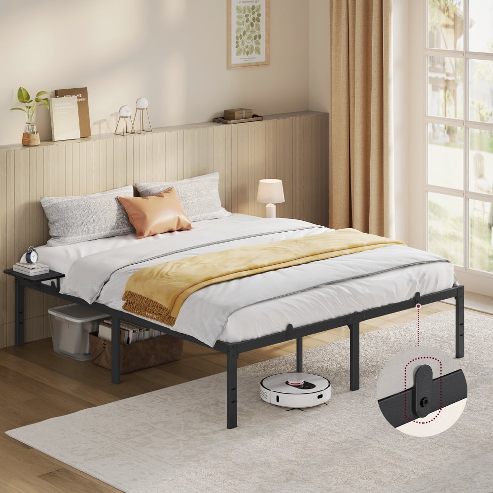 Lit double cadre en acier et panneau de particules 140 x 190 cm noir - Maisons du Monde