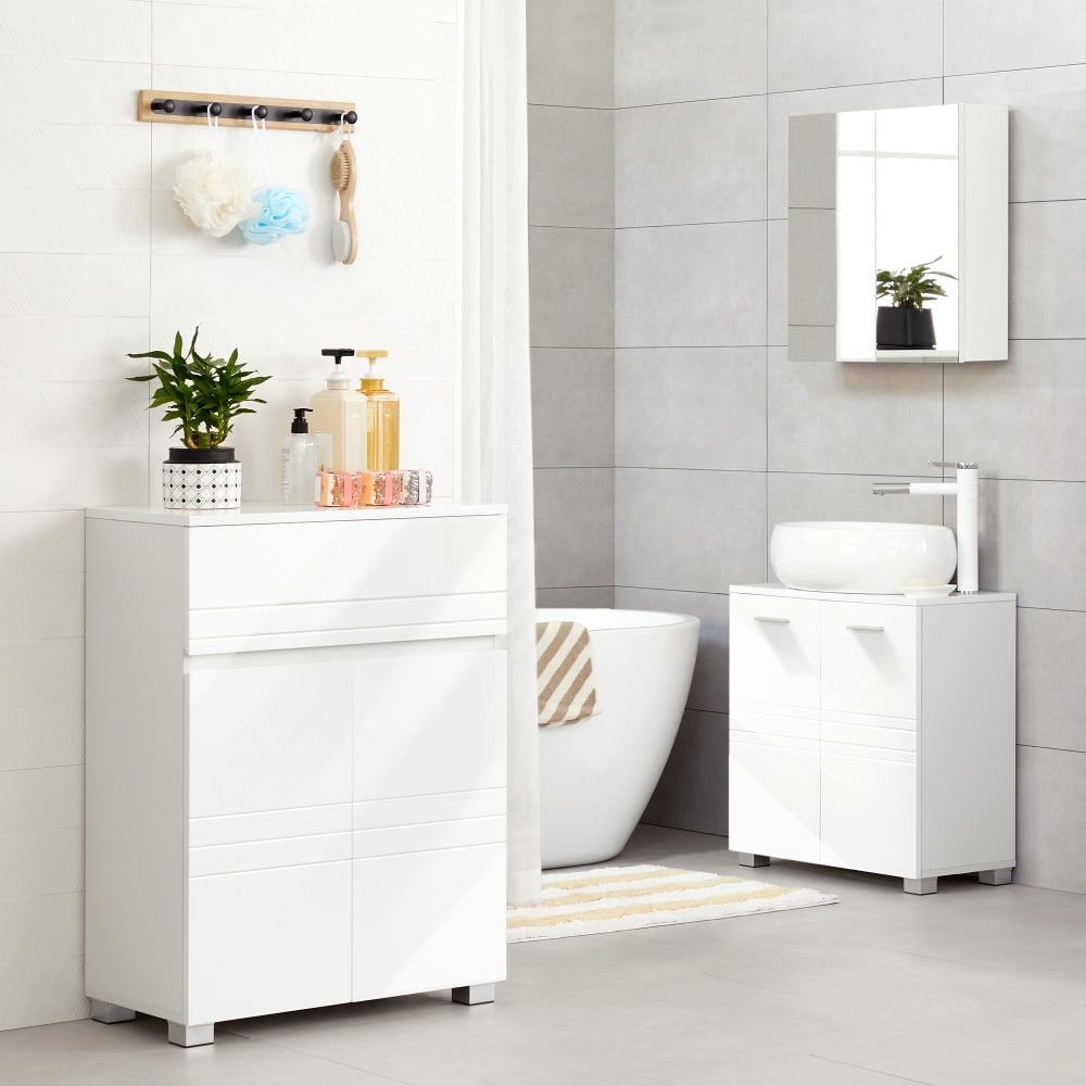 VASAGLE Armoire de salle de bain avec 2 portes rangement 60 x 30 x 80 cm blanc style contemporain Blanc Bois - 60x80x30cm