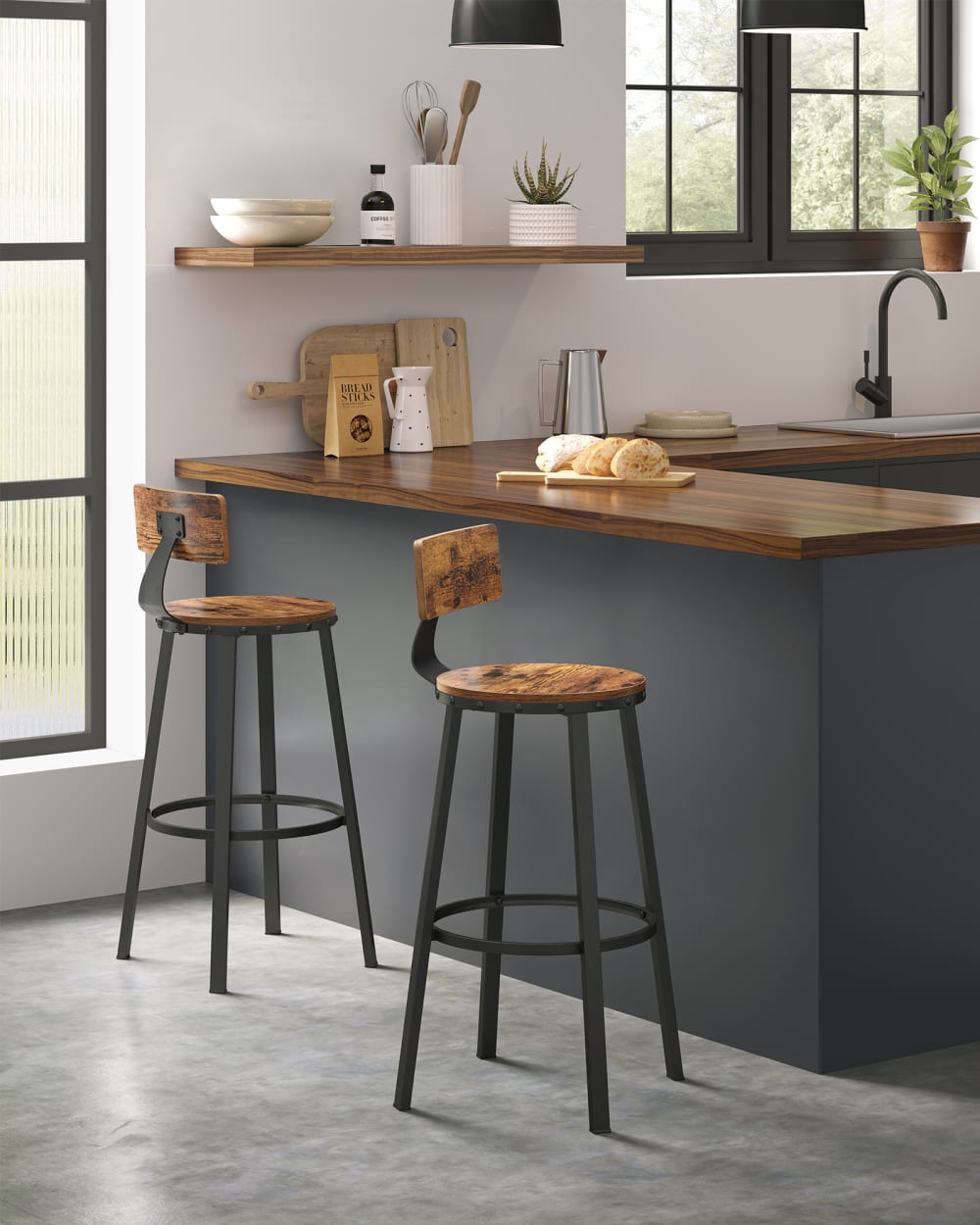 Tabourets de bar industriels lot de 2 marron rustique et noir