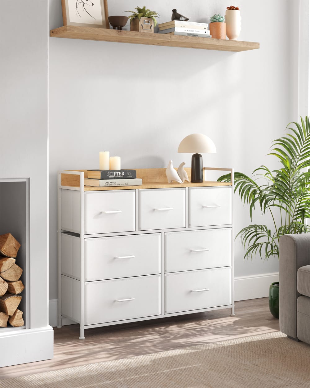 Armoire de rangement en tissu 7 avec poignées cadre blanc et beige - Maisons du Monde