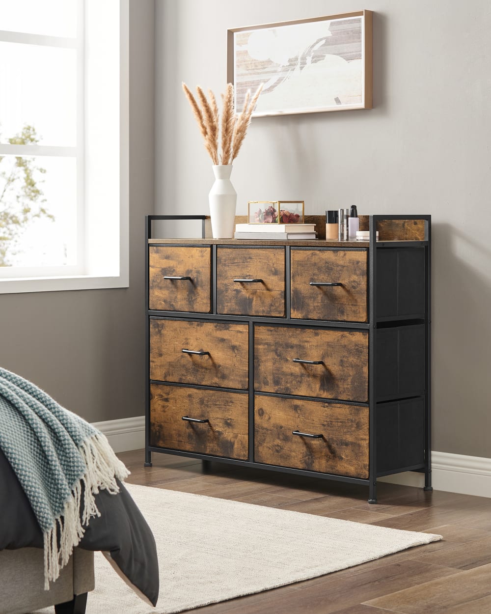 Armoire de rangement en tissu 7 avec poignées cadre marron et noir - Maisons du Monde