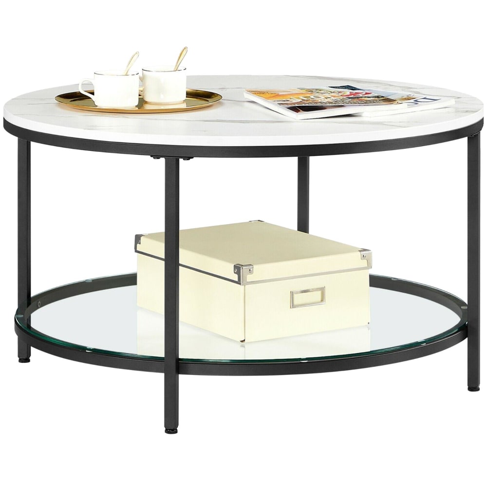 VASAGLE Table basse de salon canapé apéro façon marbre support blanc et noir style contemporain Blanc Panneau De Particules - 80x45x80cm