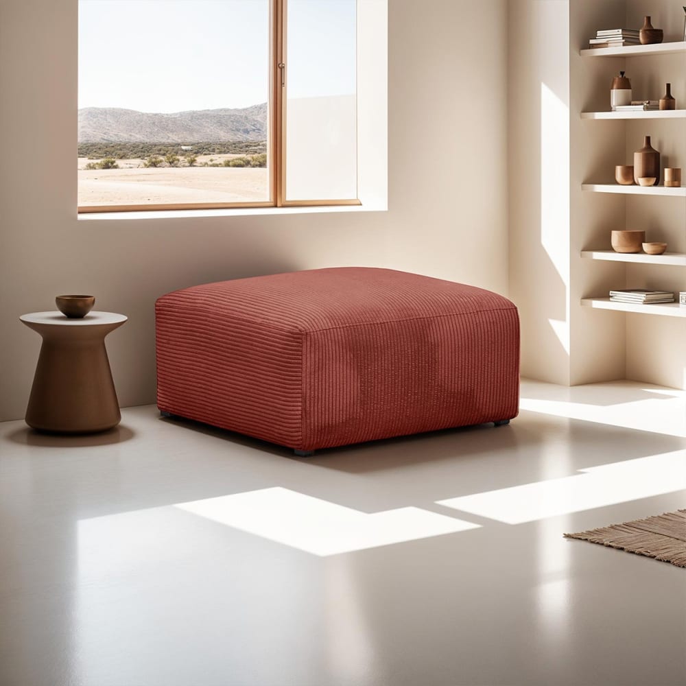 Pouf / repose-pieds en velours côtelé rouille - Maisons du Monde