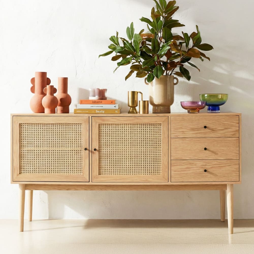 Buffet 2 portes 3 tiroirs en bois et cannage naturel 170 cm - Maisons du Monde
