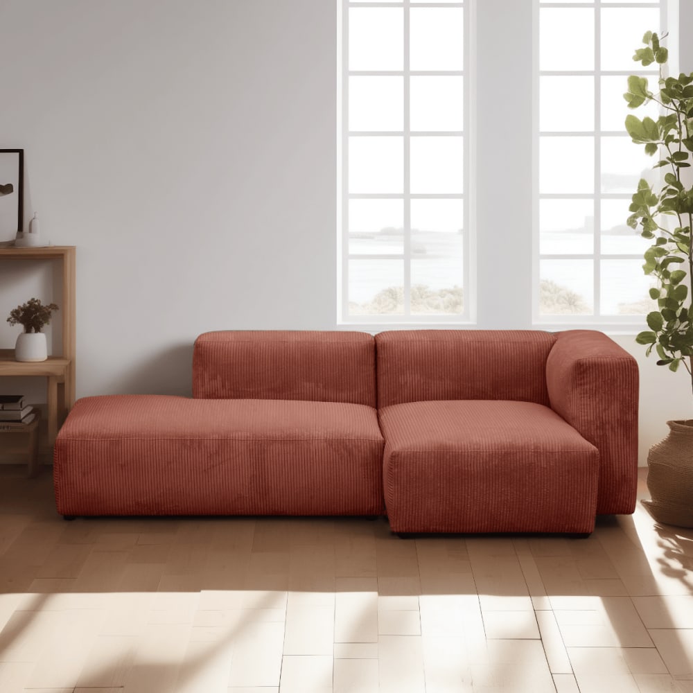 Canapé modulable angle droit 3/4 places en velours côtelé rouille - Maisons du Monde