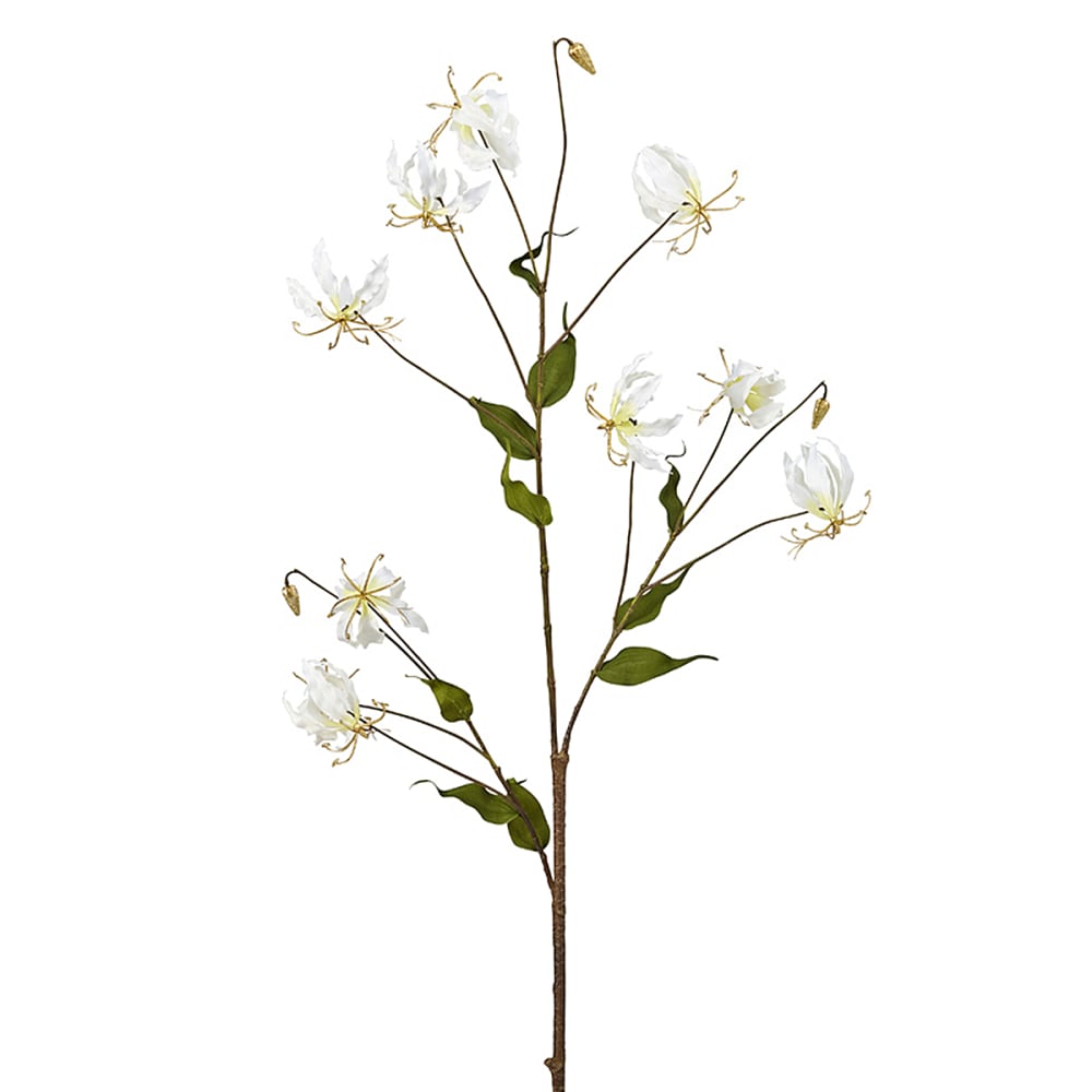 Tallo de gloriosa brillante artificial blanca y dorada H88