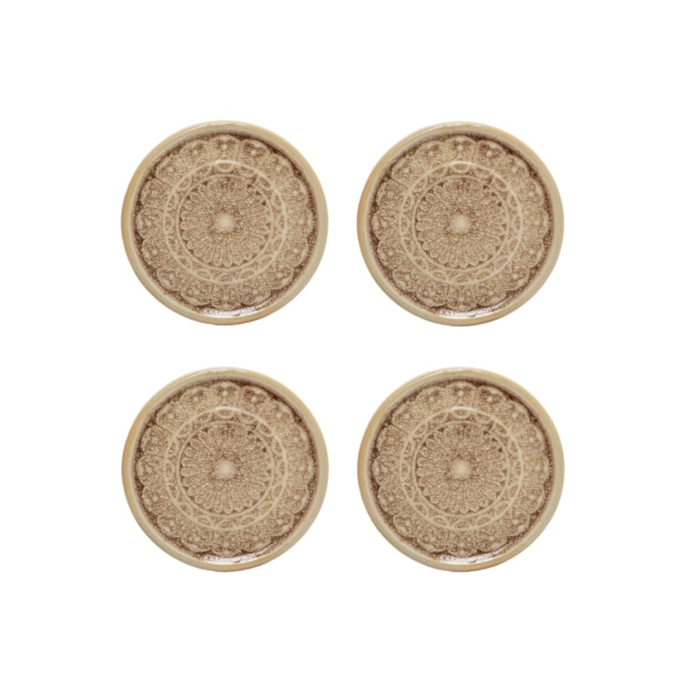 Sia Deco 4er Set dekorative Kerzenuntersetzer aus Keramik D11, Beige style modern Beige Wachs