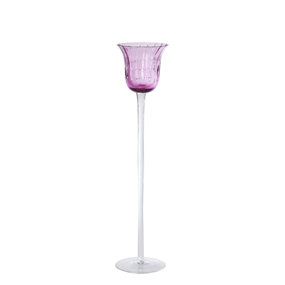 Photophore décoratif en verre soufflé mauve H35
