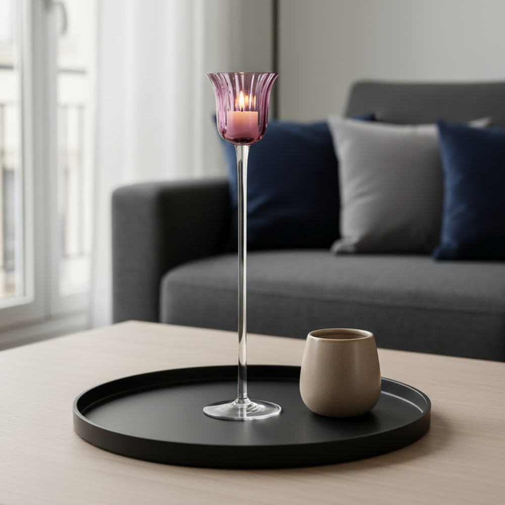 Photophore décoratif en verre soufflé mauve H35 — vue 4