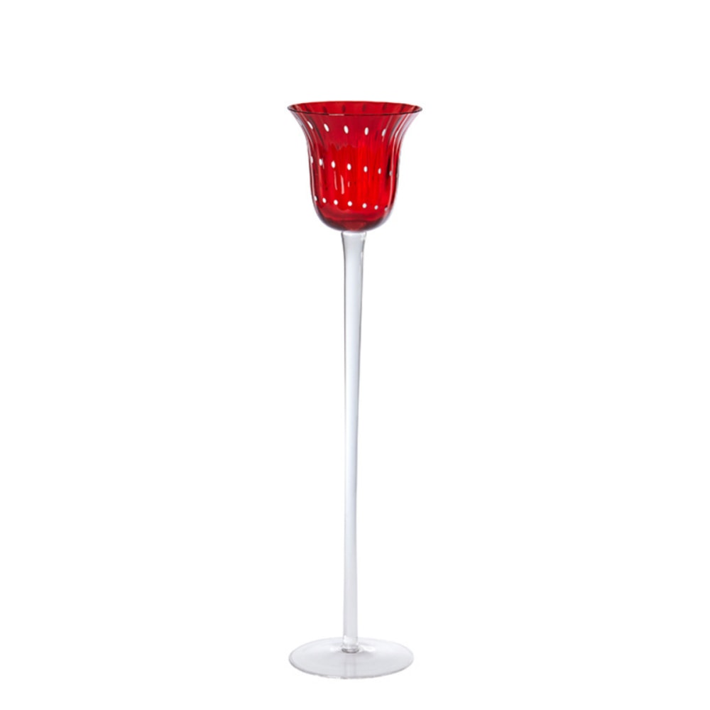 Photophore décoratif en verre soufflé rouge H35