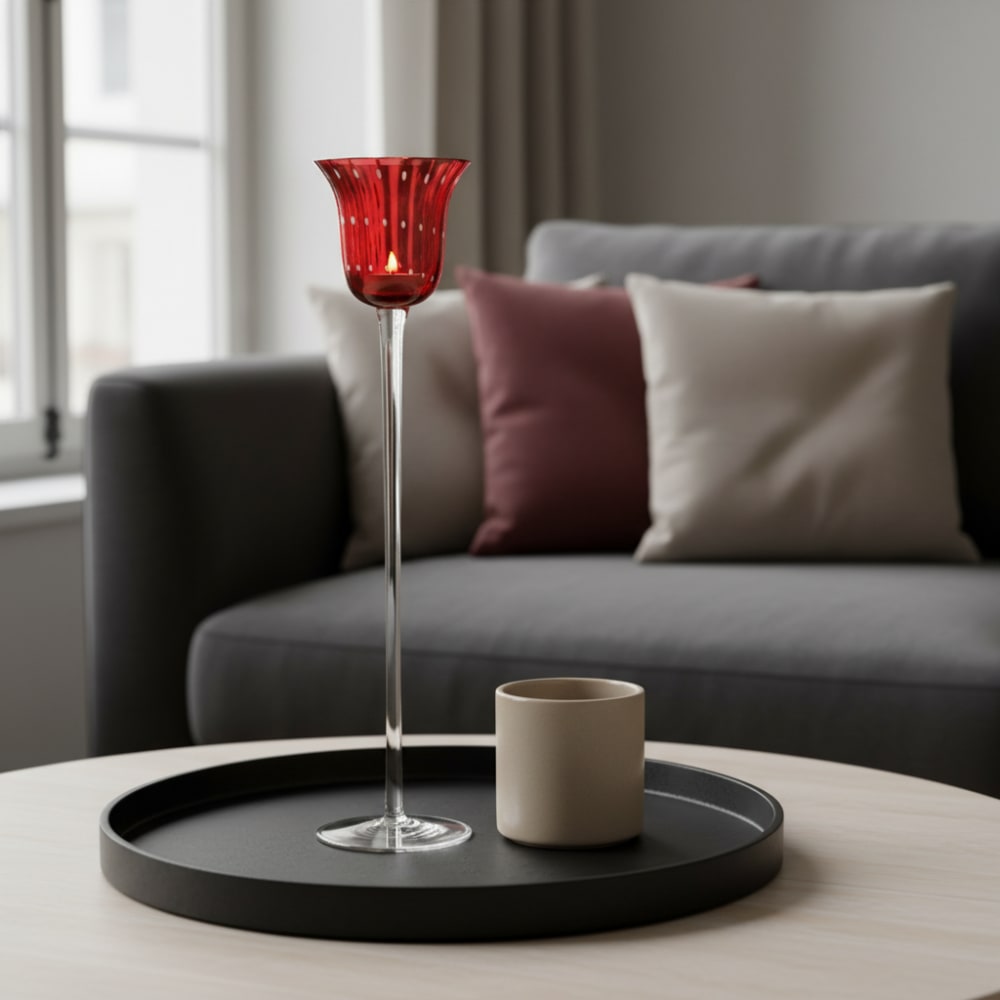 Photophore décoratif en verre soufflé rouge H35 — vue 4