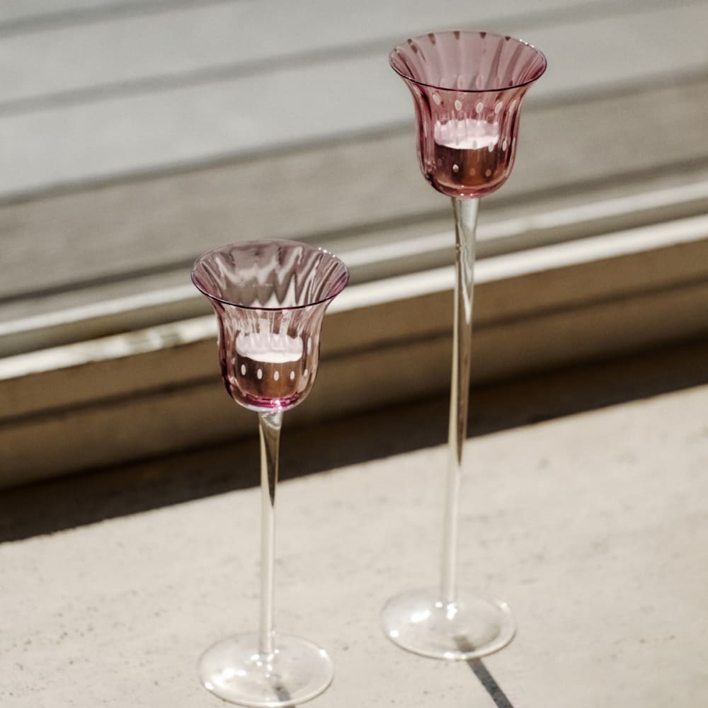 Photophore décoratif en verre soufflé mauve H25 — vue 3