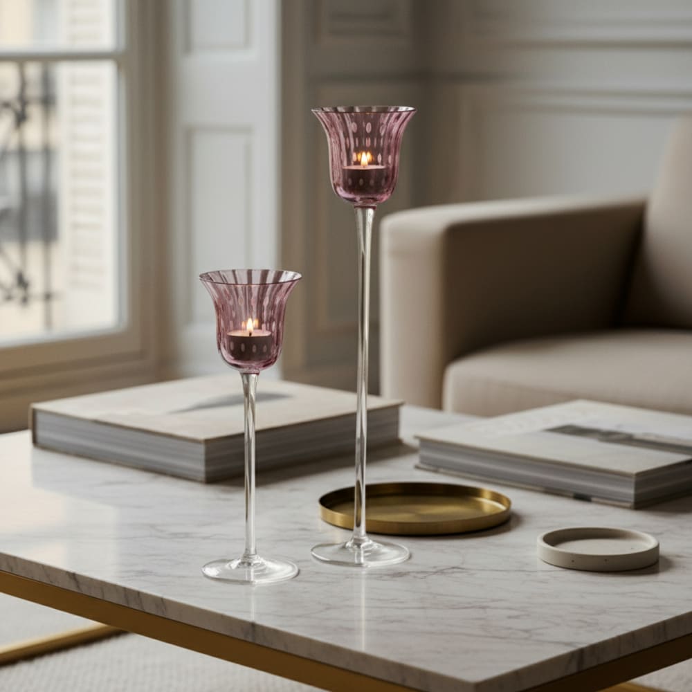 Photophore décoratif en verre soufflé mauve H25 — vue 4
