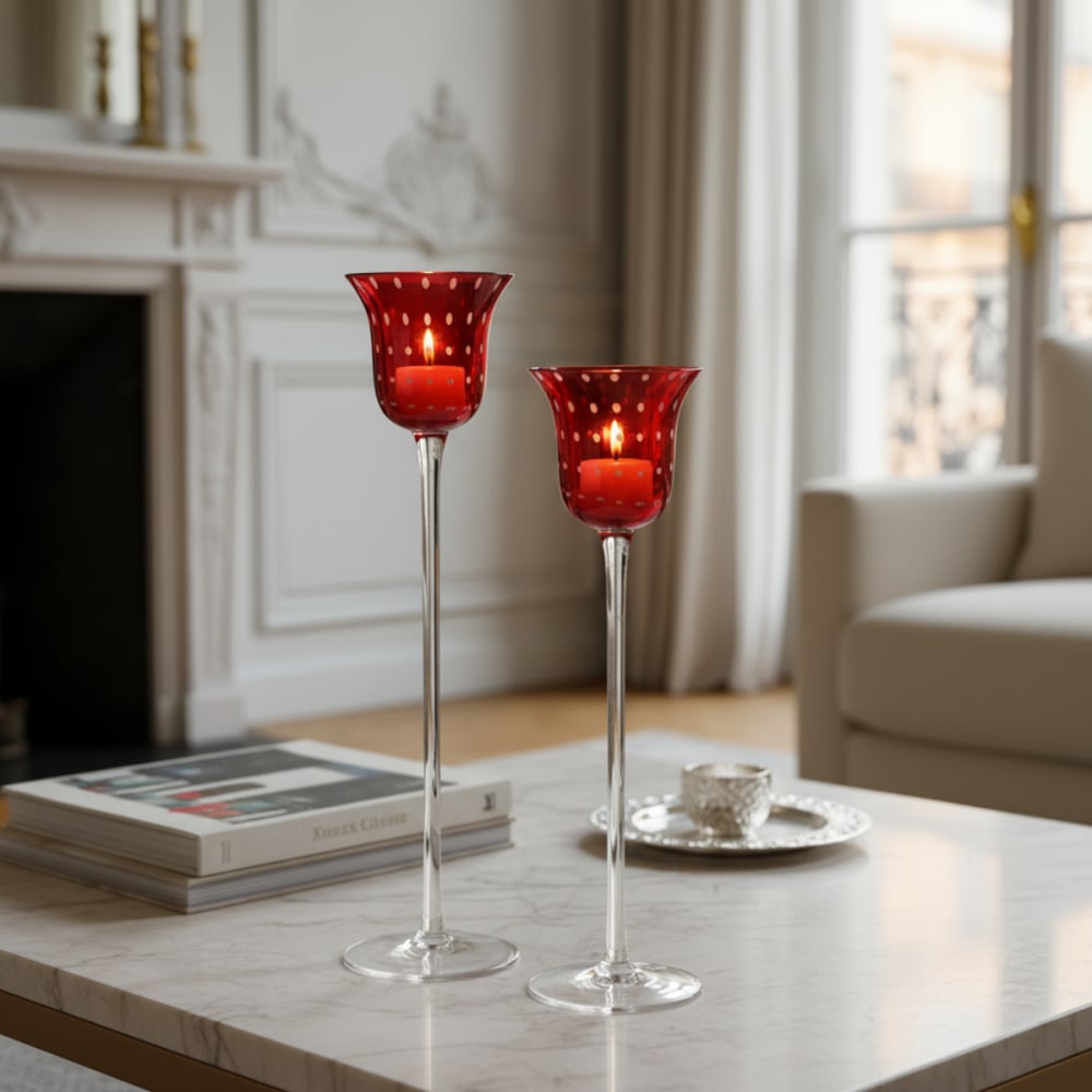 Photophore décoratif en verre soufflé rouge H25 — vue 3