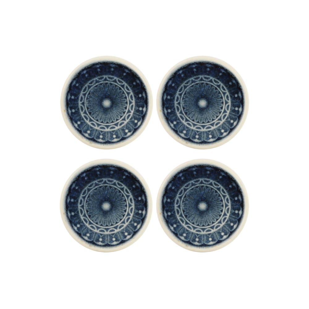 Sia Deco 4er Set dekorative Kerzenuntersetzer aus Keramik D11, Blau und Weiß style modern Blau Wachs
