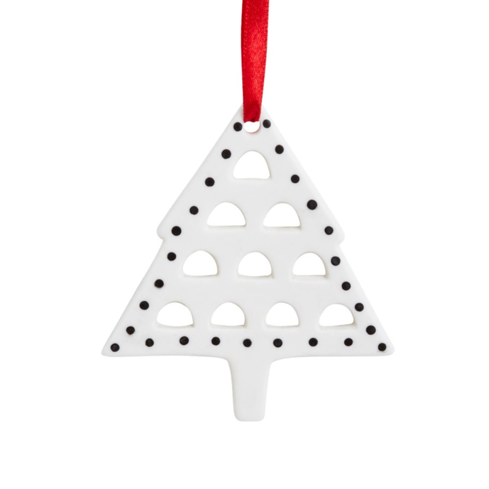 Suspension décoratif sapin de noël en grès blanche et rouge H9