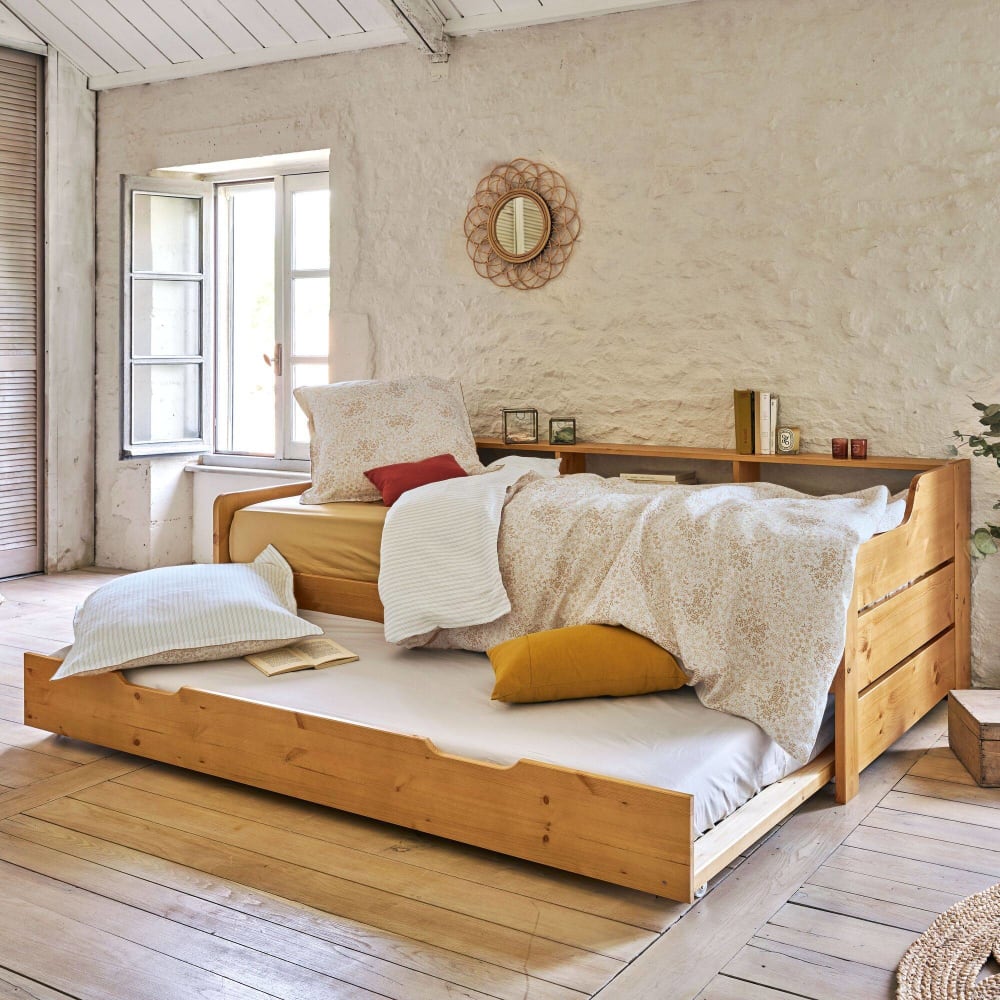 Lit gigogne en bois massif vernis 90 x 200 cm - Maisons du Monde