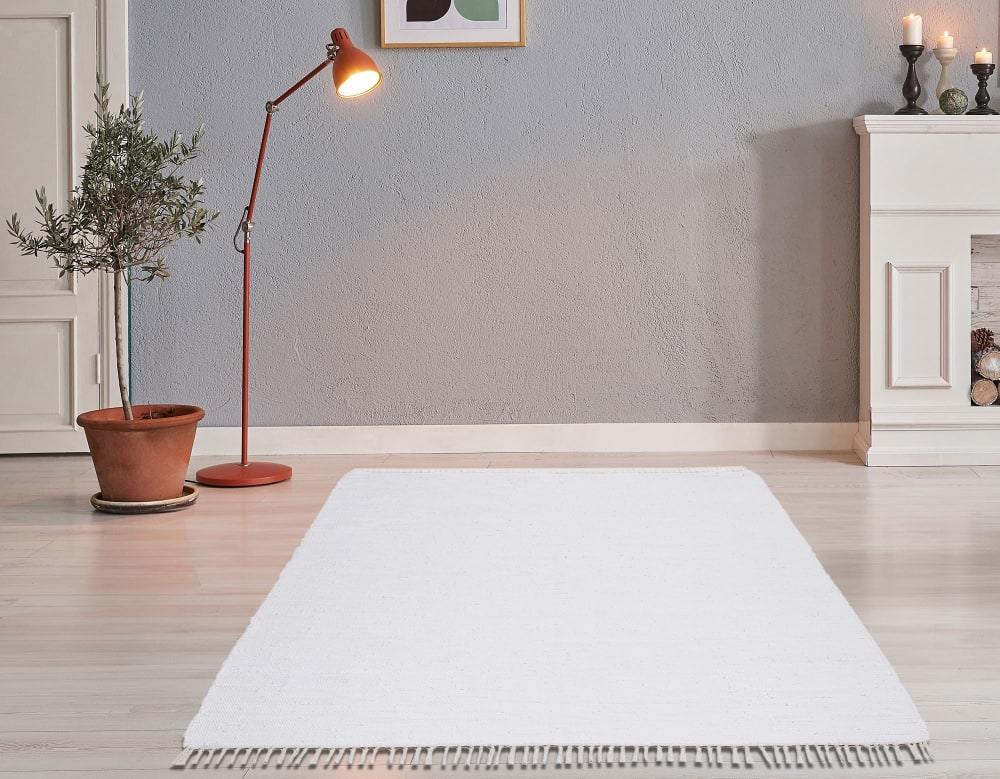 Tapis réversible en coton - tissé à la main - Blanc 60x120 — vue 3