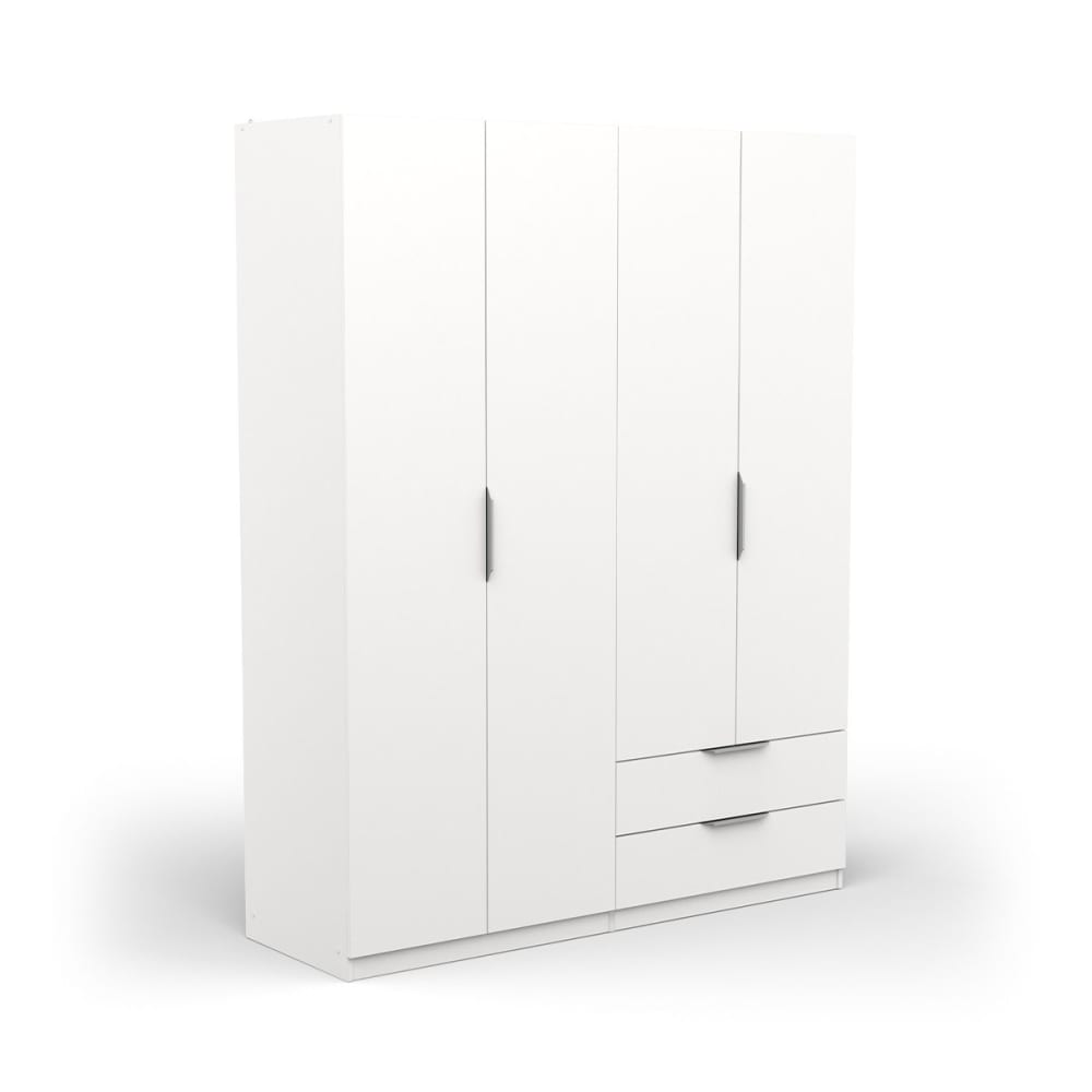 Armoire 4 portes 2 tiroirs - L157,3 cm - Blanc