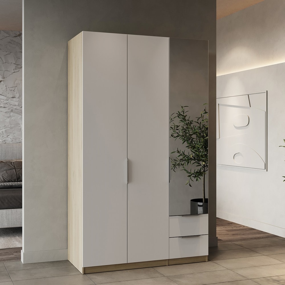 Armoire avec 1 miroir - l119,4 cm - blanc et chêne - Maisons du Monde
