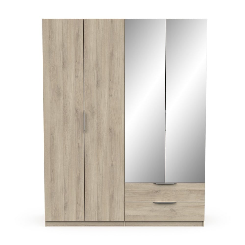 Armoire avec 2 miroirs - L157,3 cm - Effet Chêne