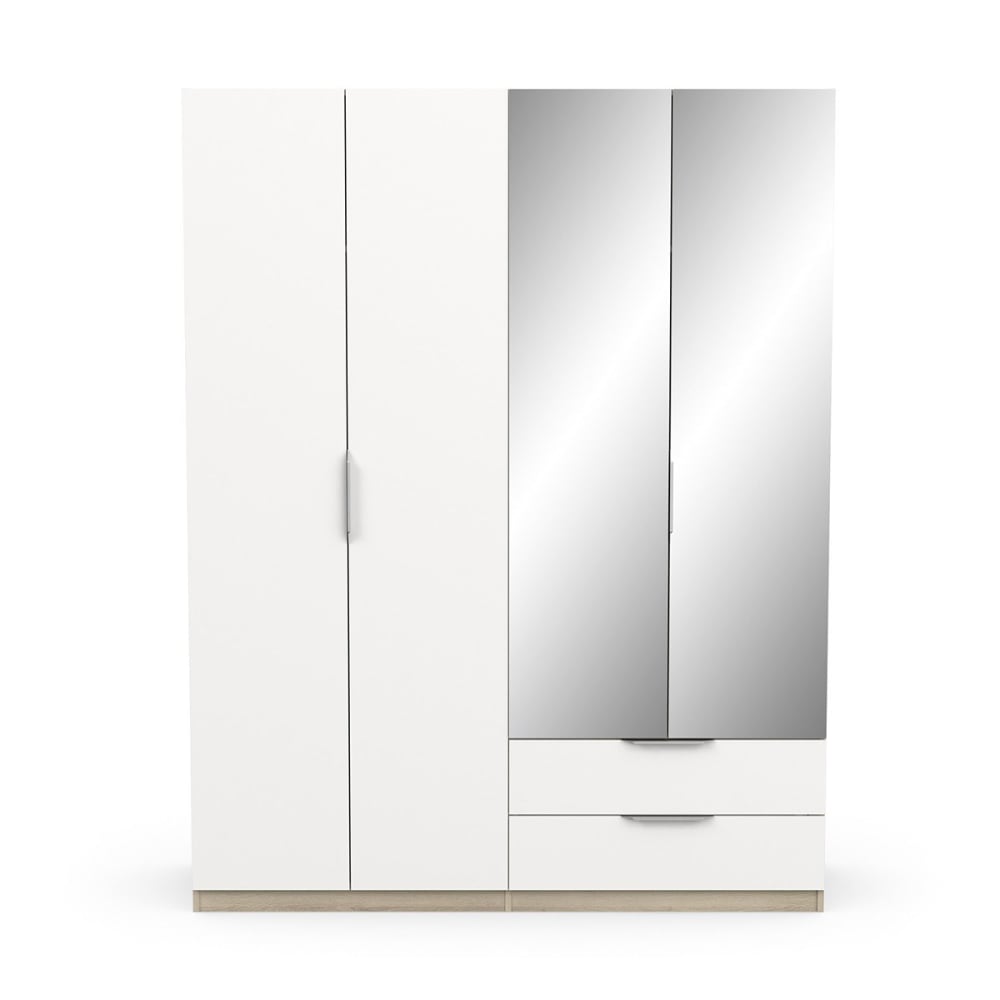 Armoire avec 2 miroirs - L157,3 cm - Effet Blanc et Chêne