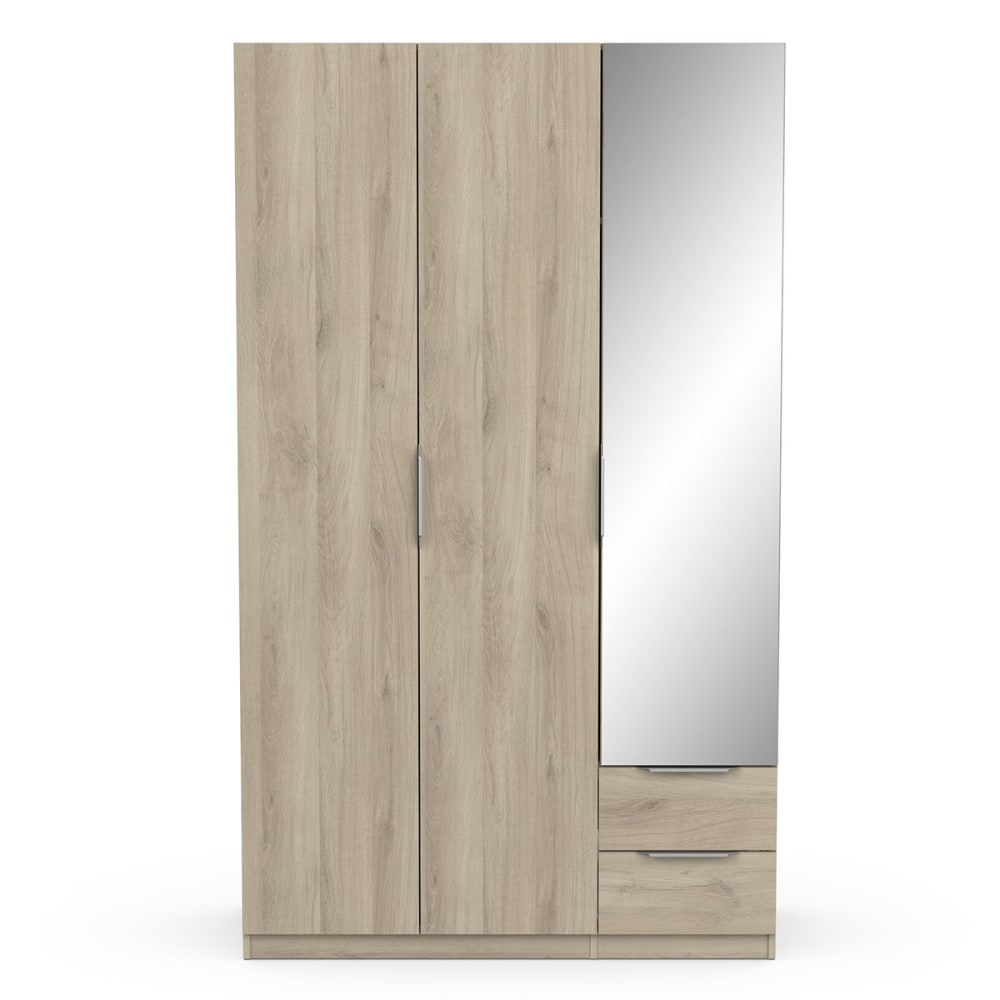 Calicosy Kleiderschrank mit Türen und Spiegel L119cm - Eichenoptik Braun Spanplatte