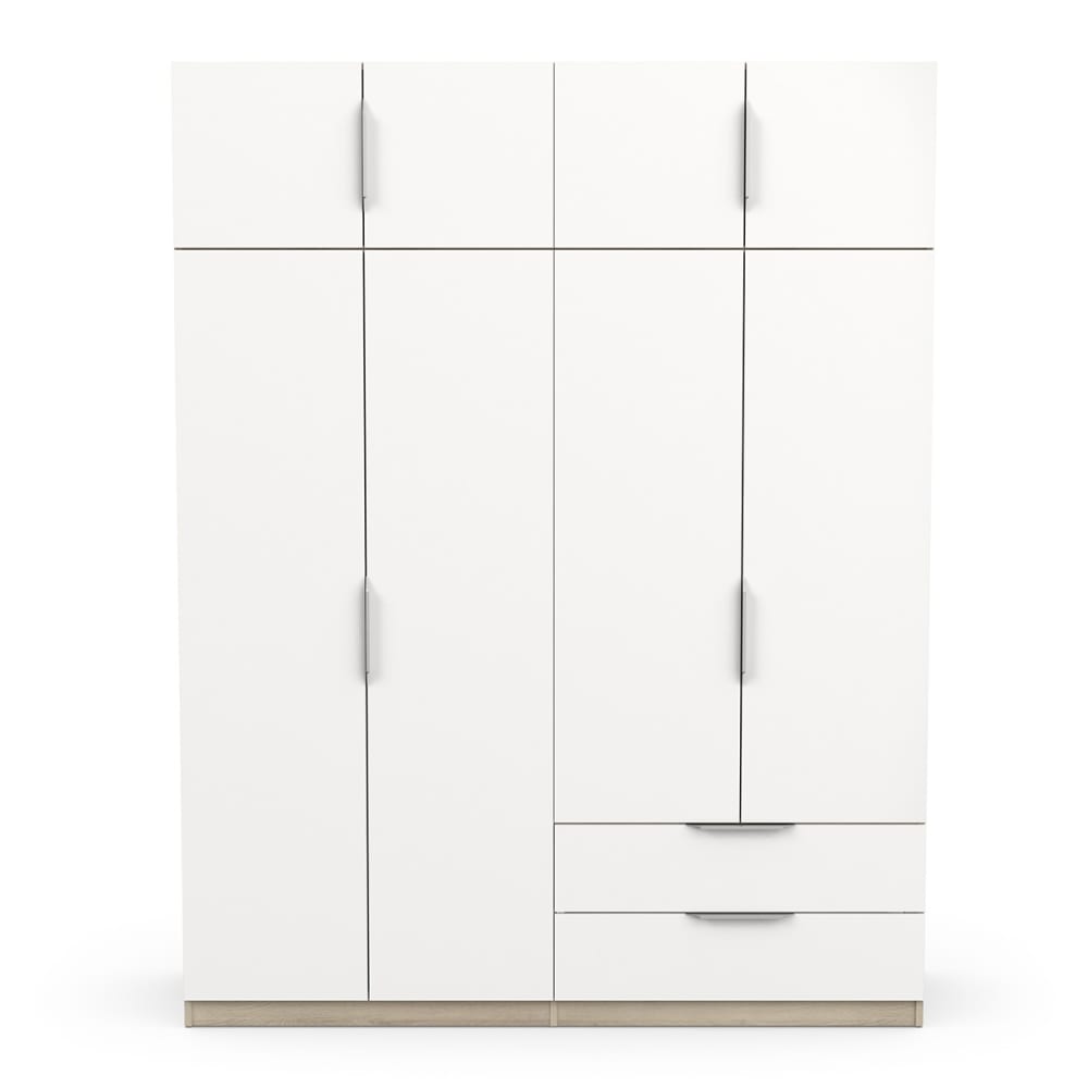 Armoire 8 portes et 2 tiroirs L157,3 cm - Effet Blanc et Chêne