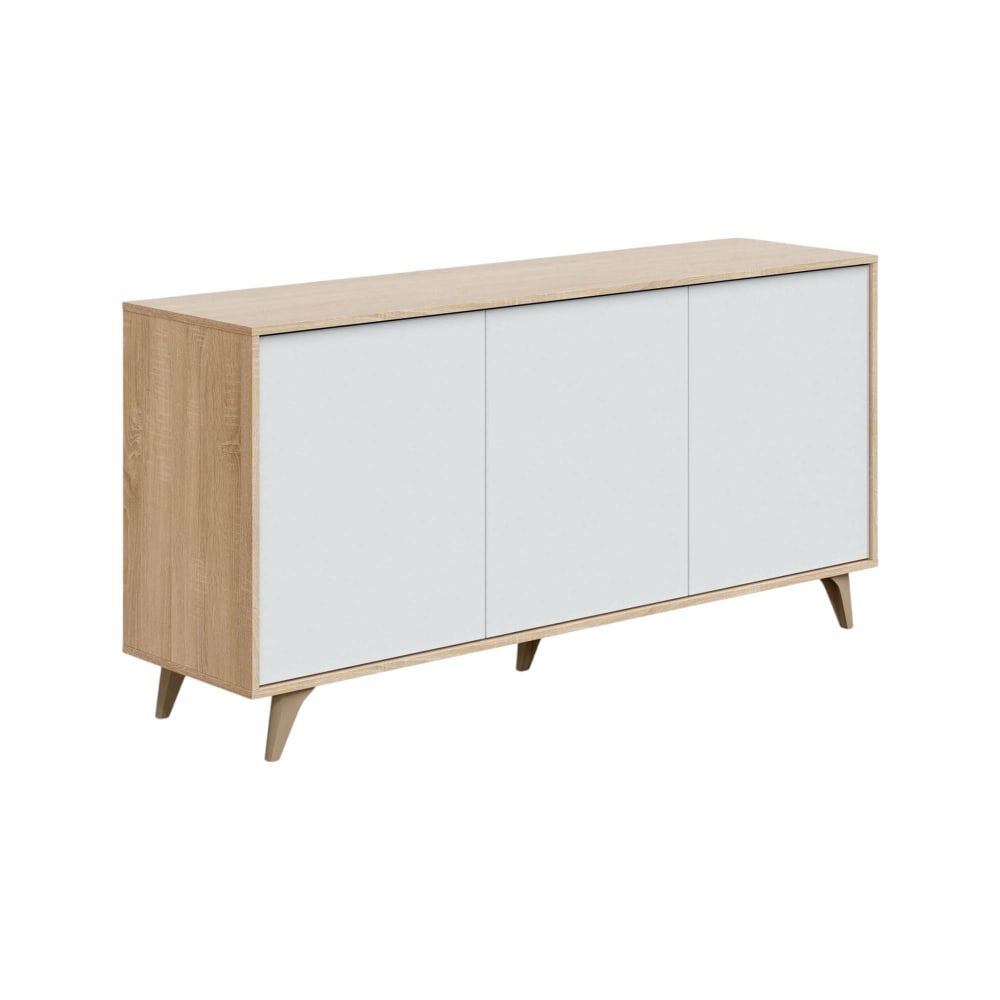 Buffet effet bois beige, blanc 187x41 cm