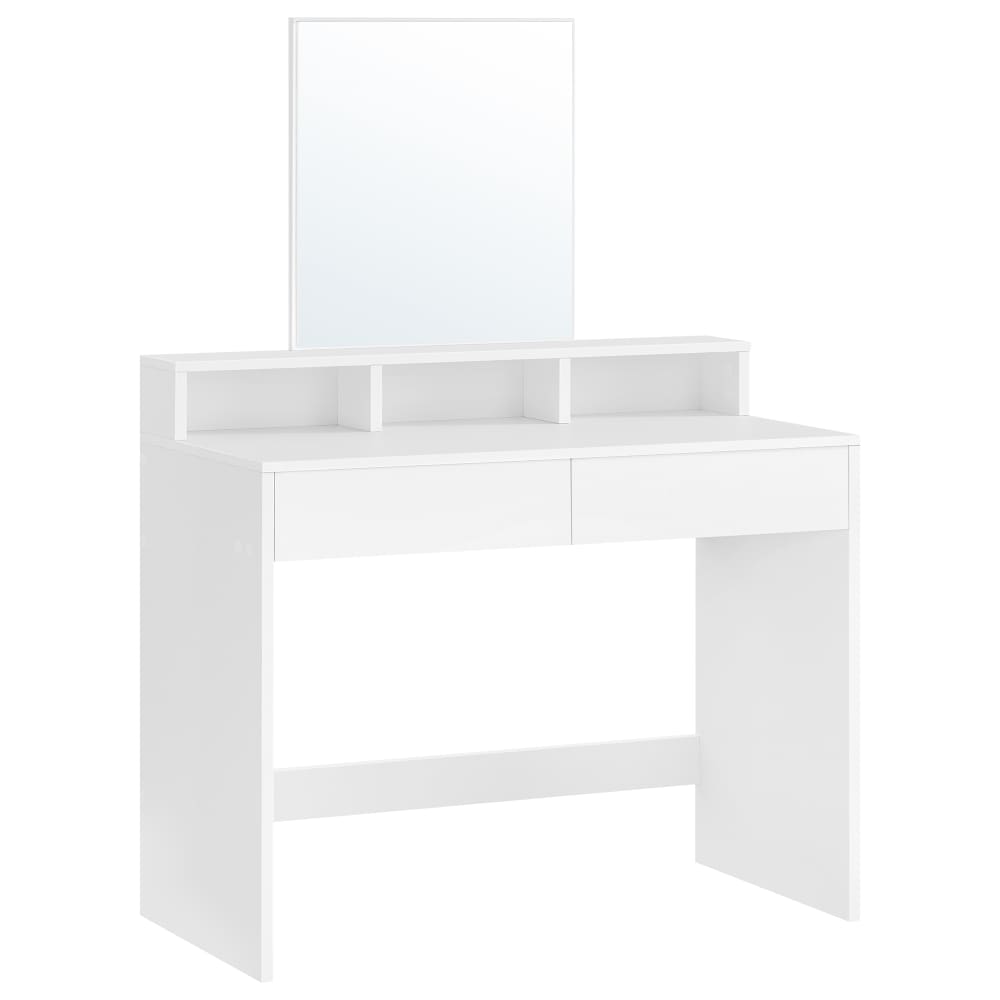 Coiffeuse avec grand miroir effet bois blanc