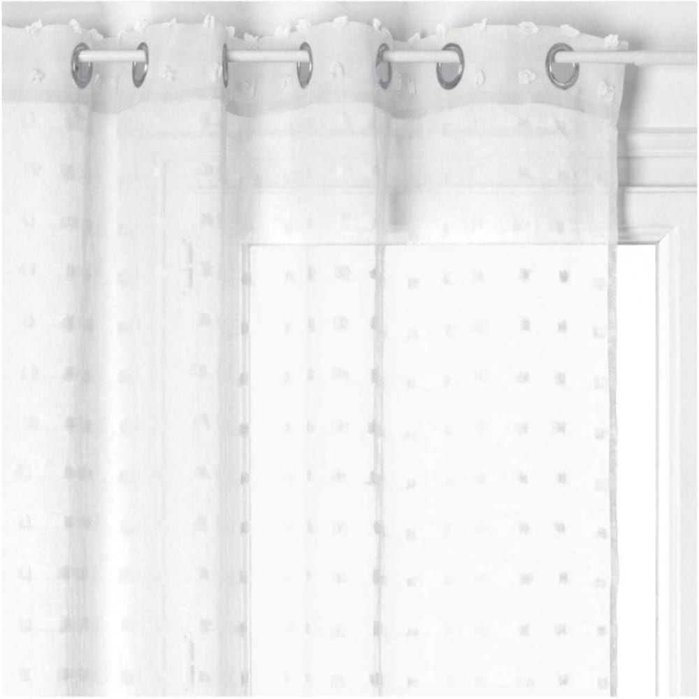 Voilage enfant petits pompons polyester blanc 140x240 cm (Home Maison) - Image 1