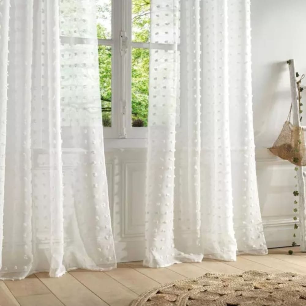 Voilage enfant petits pompons polyester blanc 140x240 cm (Home Maison) - Image 2