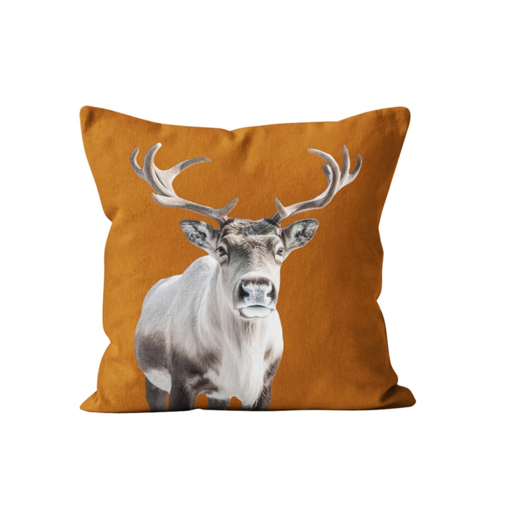 Coussin déco noel renne velours orange rouille 40x40cm