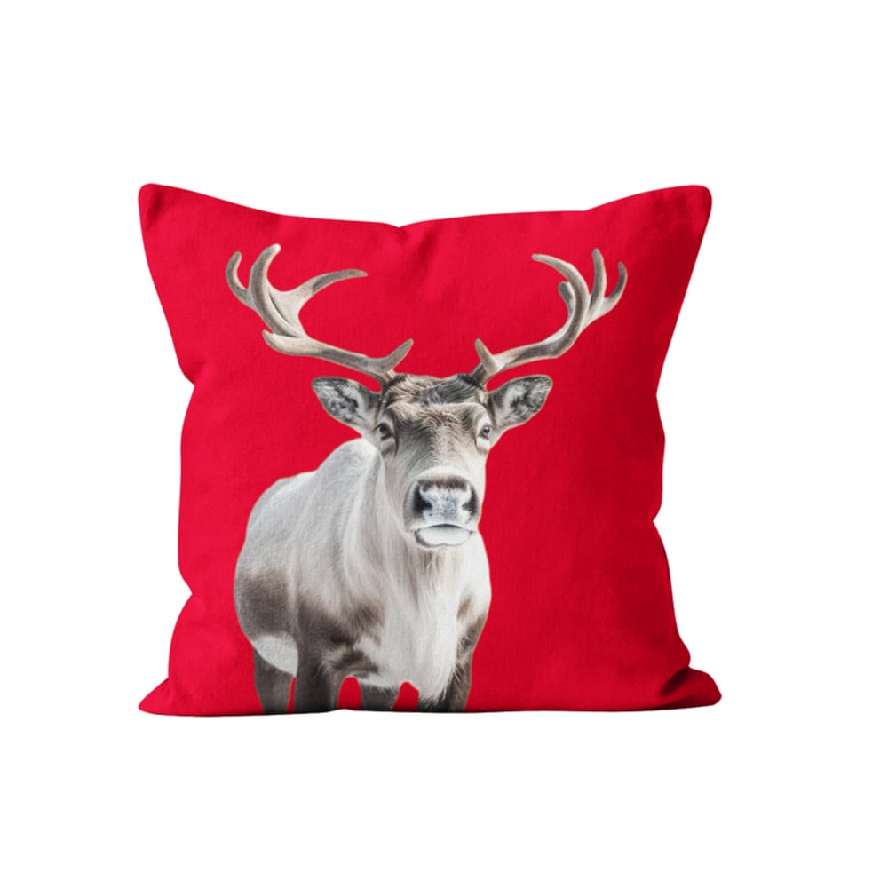 Coussin déco noel renne velours rouge 40x40cm