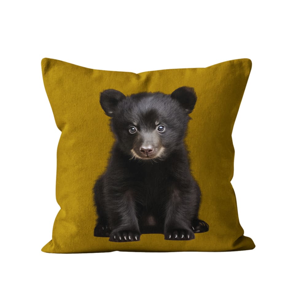Coussin enfant ourson Jaune velours 40x40cm