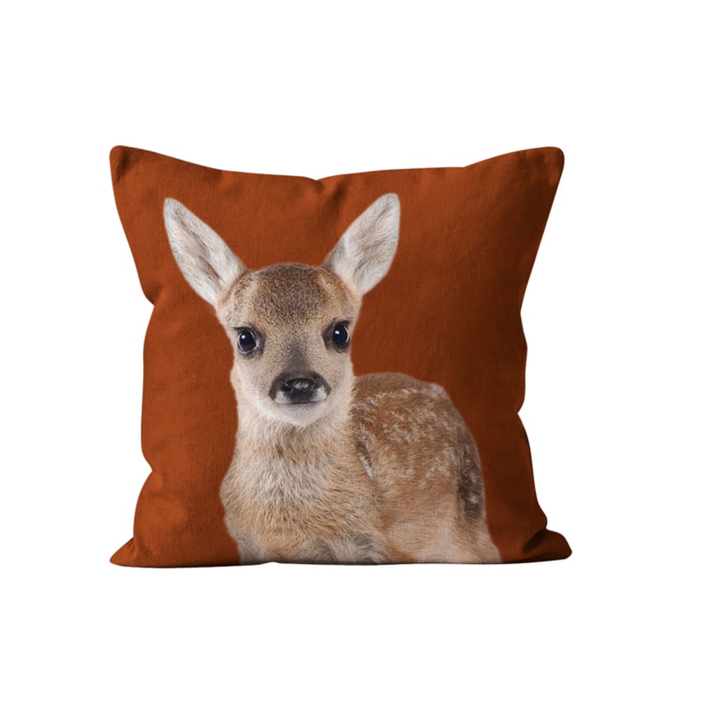 Coussin déco animal faon rouge grenat velours 40x40cm