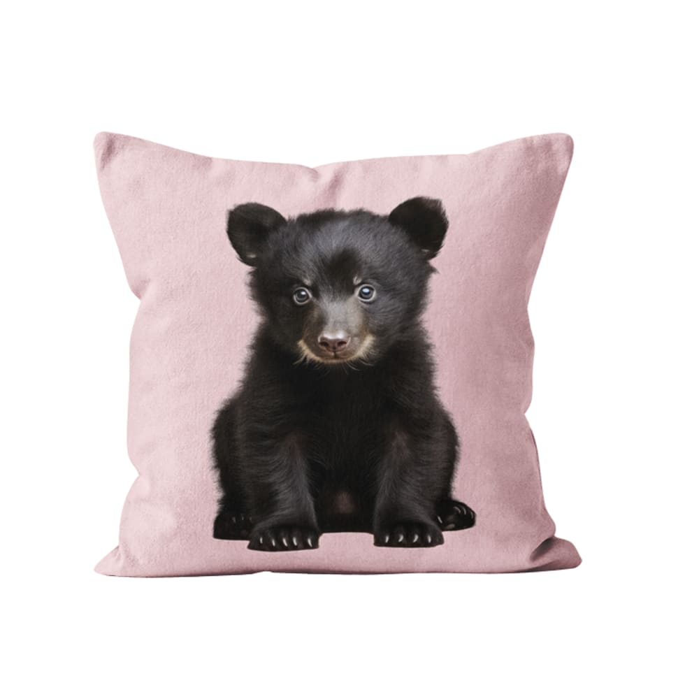 Coussin enfant ourson rose velours 40x40cm