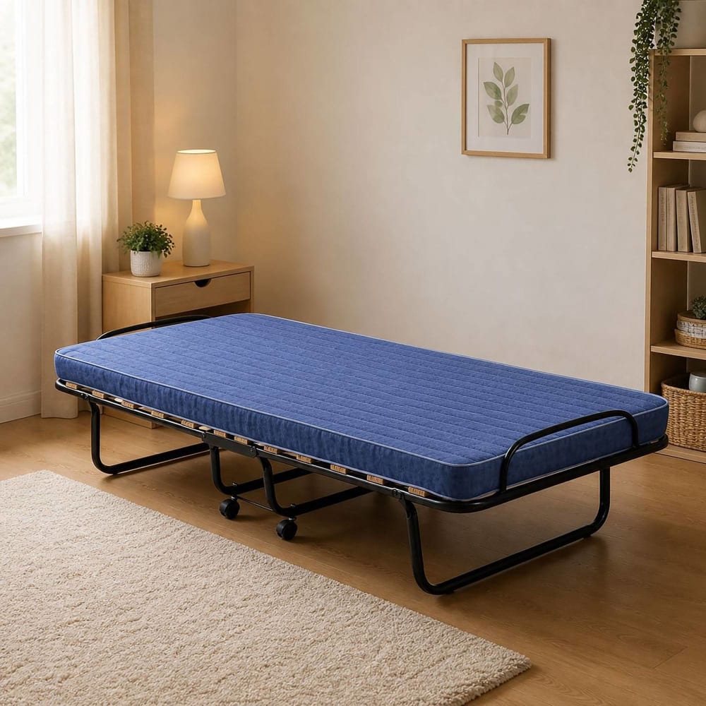 Lit pliant en tissu bleu 80x190 cm - Maisons du Monde