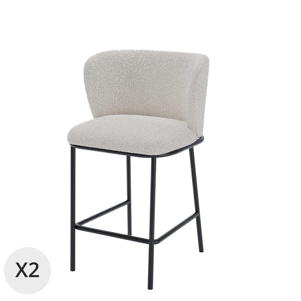 Lot de 2 tabourets de bar tissu bouclé blanc