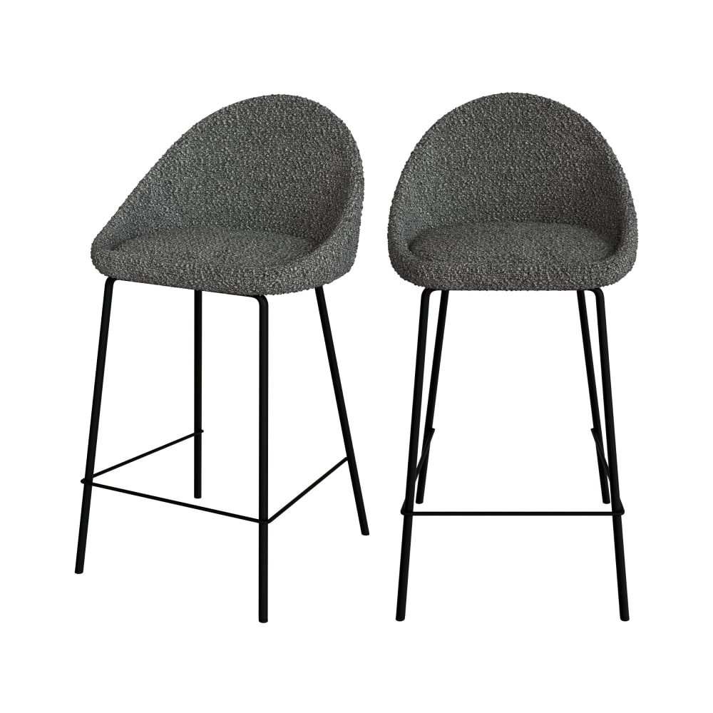 Maison Pavane 2er-Set Stühle für 65 cm Kücheninsel aus grauem Boucle-Stoff style modern - Stoff