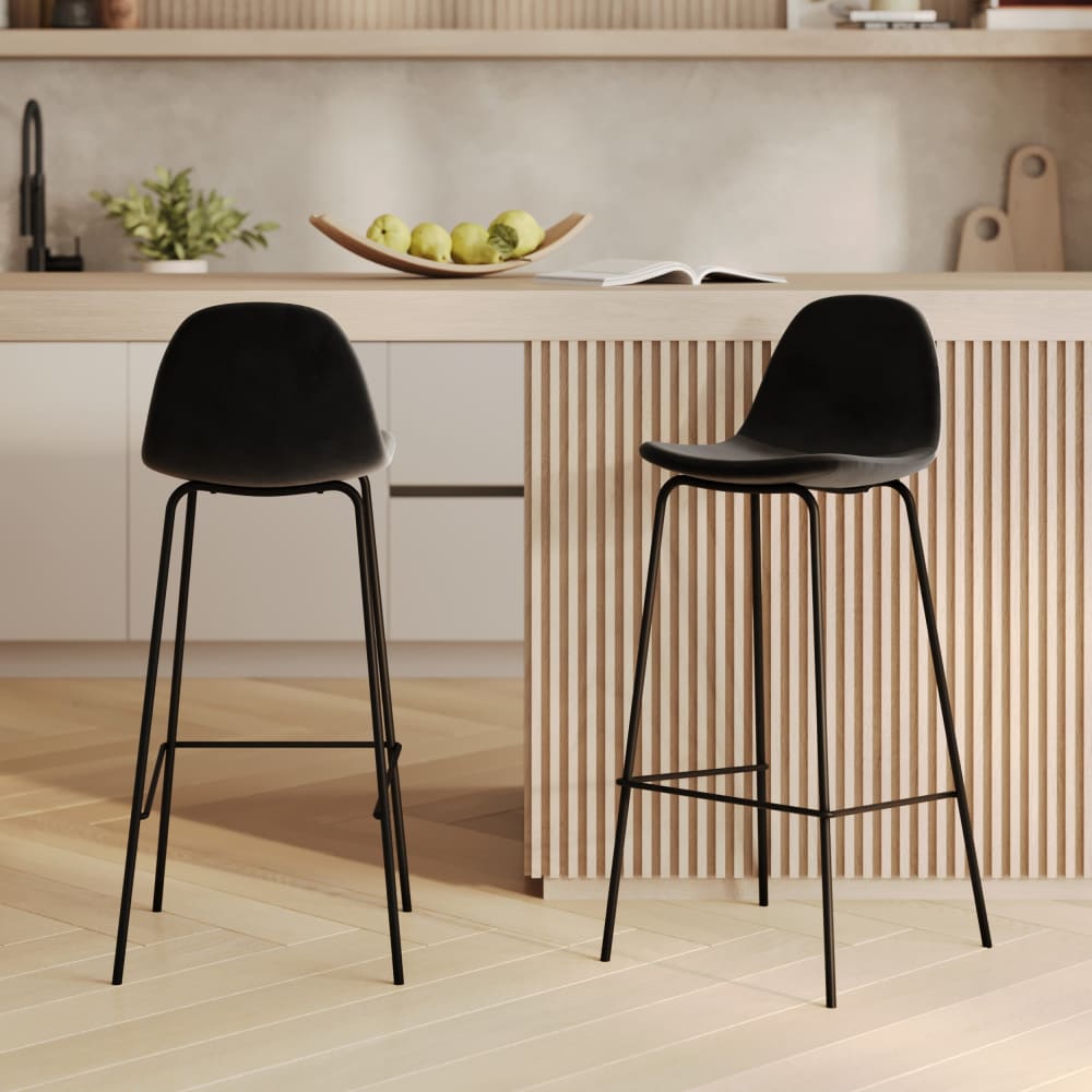 Set von 2 Barhockern aus schwarzem Samt 75 cm - Maisons Du Monde