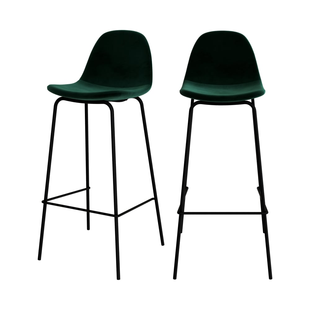 Maison Pavane Set aus 2 Barhockern aus dunkelgrünem Samt 75 cm style classic chic - Samt