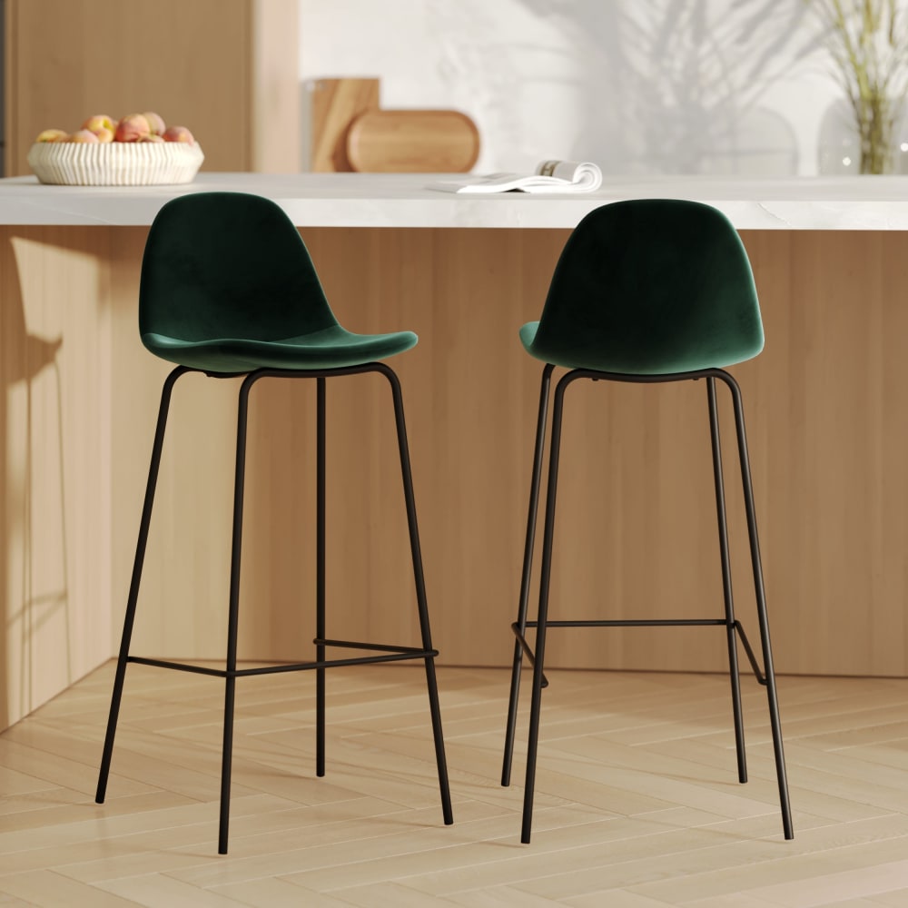 Set aus 2 Barhockern aus dunkelgrünem Samt 75 cm - Maisons Du