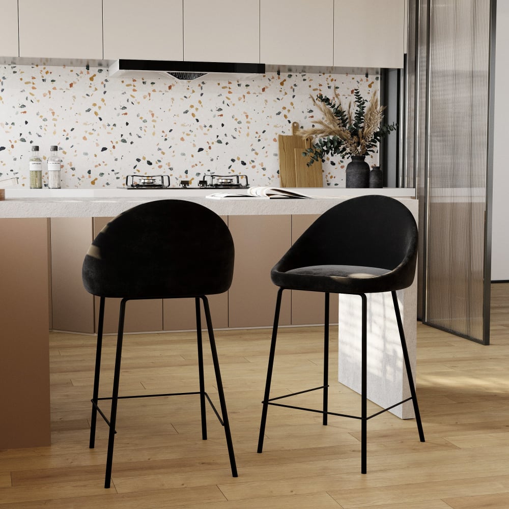 Set aus 2 Stühlen für eine zentrale Insel 65 cm aus schwarzem