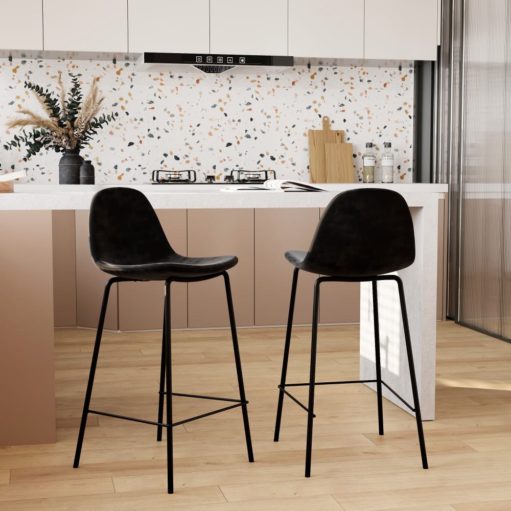 Lot de 2 chaises pour îlot central 65 cm en velours noir
