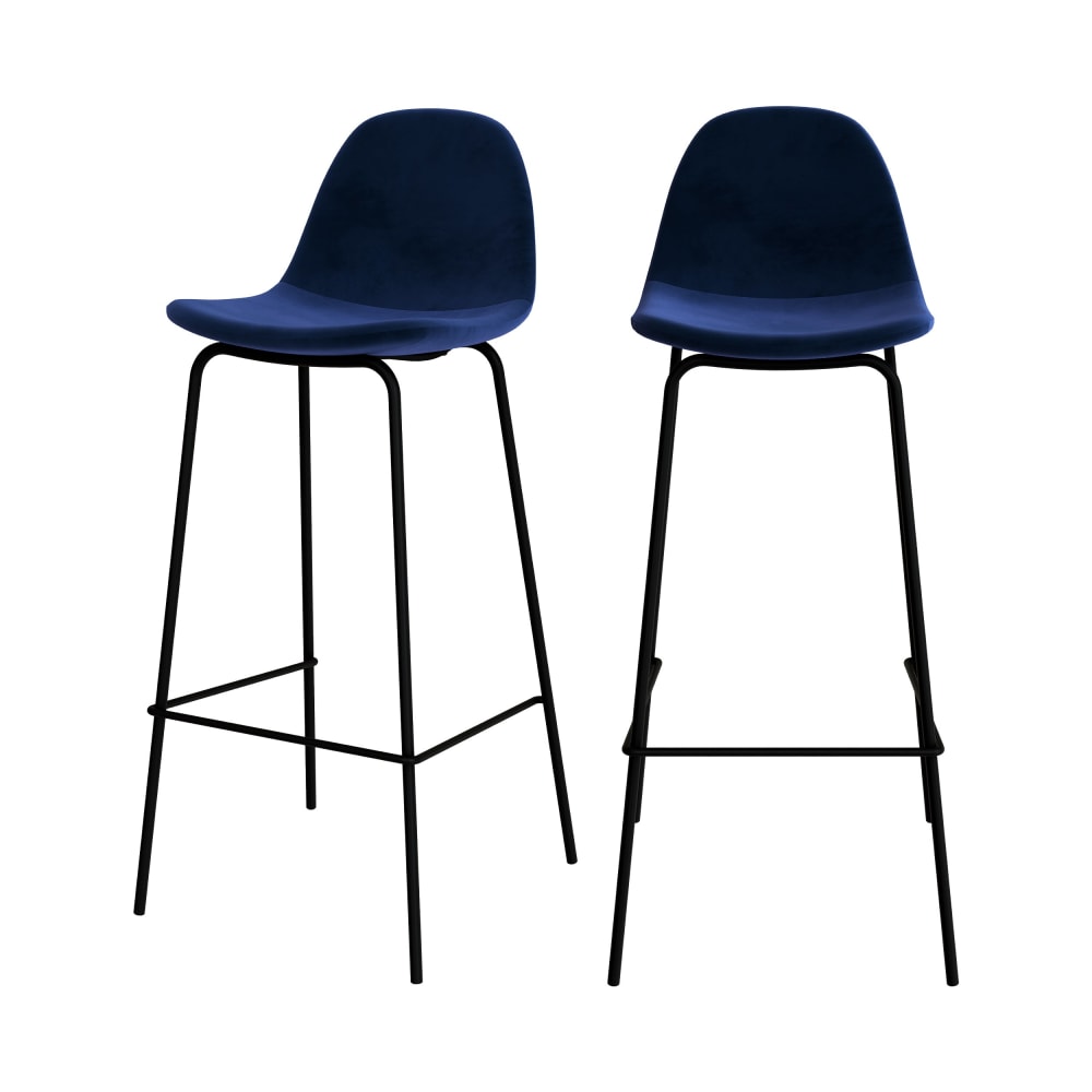Maison Pavane Set mit 2 blauen Samt-Barhockern 75 cm style classic chic - Samt