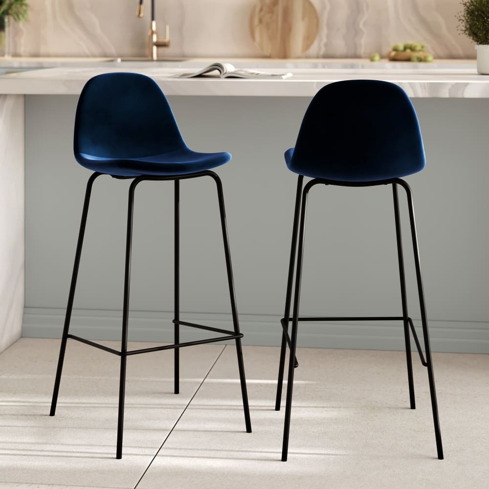 Set mit 2 blauen Samt-Barhockern 75 cm - Maisons Du Monde