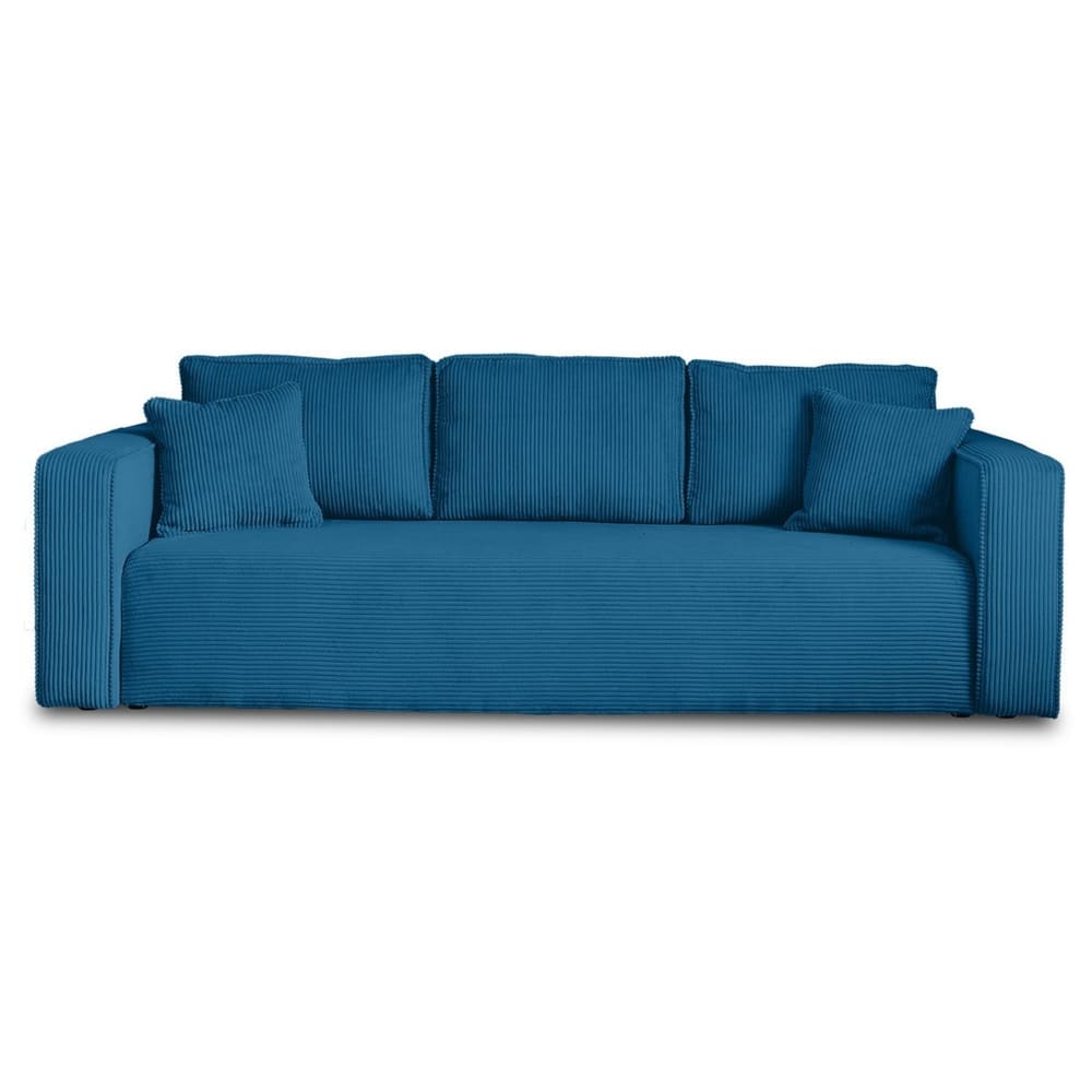 Canapé droit convertible 3 places en velours côtelé bleu ardoise